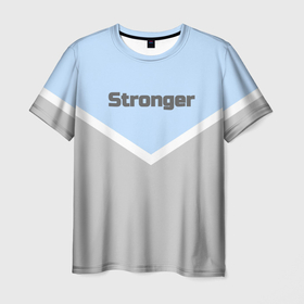 Мужская футболка 3D с принтом Stronger серо голубой в Екатеринбурге, 100% полиэфир | прямой крой, круглый вырез горловины, длина до линии бедер | 