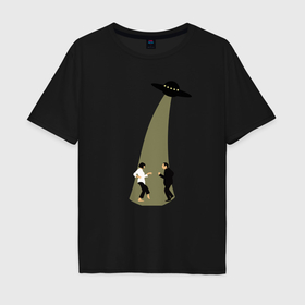 Мужская футболка хлопок Oversize с принтом Криминальное чтиво танец НЛО в Курске, 100% хлопок | свободный крой, круглый ворот, “спинка” длиннее передней части | 