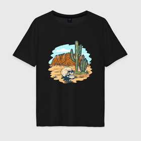 Мужская футболка хлопок Oversize с принтом Череп в пустыне в Курске, 100% хлопок | свободный крой, круглый ворот, “спинка” длиннее передней части | 