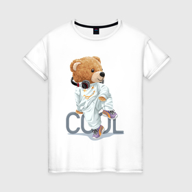Женская футболка хлопок с принтом Плюшевый медвежонок cool в Курске, 100% хлопок | прямой крой, круглый вырез горловины, длина до линии бедер, слегка спущенное плечо | 