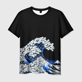 Мужская футболка 3D с принтом Kanagawa cat wave в Курске, 100% полиэфир | прямой крой, круглый вырез горловины, длина до линии бедер | Тематика изображения на принте: 