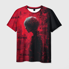 Мужская футболка 3D с принтом Kaneki Ken   Tokyo Ghoul в Санкт-Петербурге, 100% полиэфир | прямой крой, круглый вырез горловины, длина до линии бедер | Тематика изображения на принте: 