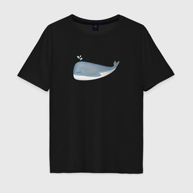 Мужская футболка хлопок Oversize с принтом Акварельный милый кит в пастельных тонах в Новосибирске, 100% хлопок | свободный крой, круглый ворот, “спинка” длиннее передней части | Тематика изображения на принте: 