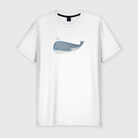 Мужская футболка хлопок Slim с принтом Акварельный милый кит в пастельных тонах в Новосибирске, 92% хлопок, 8% лайкра | приталенный силуэт, круглый вырез ворота, длина до линии бедра, короткий рукав | Тематика изображения на принте: 