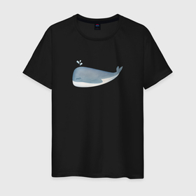 Мужская футболка хлопок с принтом Акварельный милый кит в пастельных тонах в Кировске, 100% хлопок | прямой крой, круглый вырез горловины, длина до линии бедер, слегка спущенное плечо. | Тематика изображения на принте: 