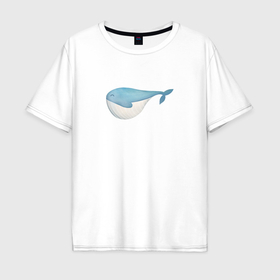 Мужская футболка хлопок Oversize с принтом Морской обитатель кит в Кировске, 100% хлопок | свободный крой, круглый ворот, “спинка” длиннее передней части | 