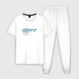 Мужская пижама хлопок с принтом Морской обитатель кит в Курске, 100% хлопок | брюки и футболка прямого кроя, без карманов, на брюках мягкая резинка на поясе и по низу штанин
 | Тематика изображения на принте: 