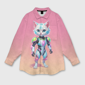 Мужская рубашка oversize 3D с принтом Funny kitten   cyberpunk в Кировске,  |  | 
