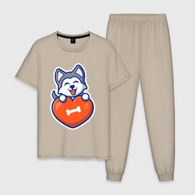 Мужская пижама хлопок с принтом Doggy heart в Тюмени, 100% хлопок | брюки и футболка прямого кроя, без карманов, на брюках мягкая резинка на поясе и по низу штанин
 | 