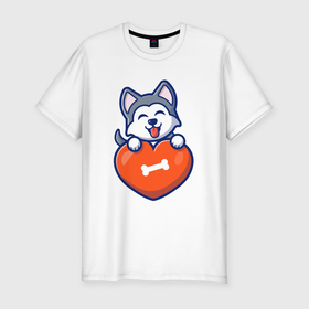 Мужская футболка хлопок Slim с принтом Doggy heart в Тюмени, 92% хлопок, 8% лайкра | приталенный силуэт, круглый вырез ворота, длина до линии бедра, короткий рукав | 