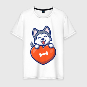 Мужская футболка хлопок с принтом Doggy heart в Тюмени, 100% хлопок | прямой крой, круглый вырез горловины, длина до линии бедер, слегка спущенное плечо. | 