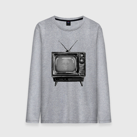 Мужской лонгслив хлопок с принтом Старый телевизор черно белый шум и череп в Курске, 100% хлопок |  | Тематика изображения на принте: 