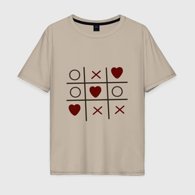 Мужская футболка хлопок Oversize с принтом Крестики нолики сердечки в Кировске, 100% хлопок | свободный крой, круглый ворот, “спинка” длиннее передней части | 