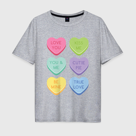 Мужская футболка хлопок Oversize с принтом Стикеры сердечки с надписями , 100% хлопок | свободный крой, круглый ворот, “спинка” длиннее передней части | 