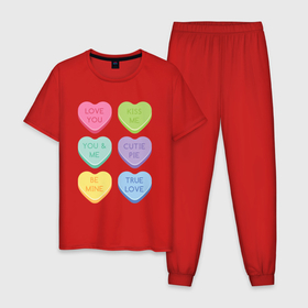 Мужская пижама хлопок с принтом Стикеры сердечки с надписями , 100% хлопок | брюки и футболка прямого кроя, без карманов, на брюках мягкая резинка на поясе и по низу штанин
 | 