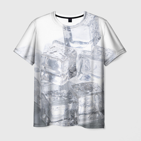 Мужская футболка 3D с принтом Кубики льда на белом в Кировске, 100% полиэфир | прямой крой, круглый вырез горловины, длина до линии бедер | Тематика изображения на принте: 