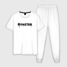 Мужская пижама хлопок с принтом Monster black в Тюмени, 100% хлопок | брюки и футболка прямого кроя, без карманов, на брюках мягкая резинка на поясе и по низу штанин
 | 