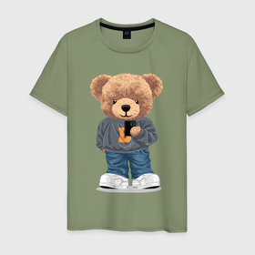 Мужская футболка хлопок с принтом Плюшевый медвежонок делает селфи в Новосибирске, 100% хлопок | прямой крой, круглый вырез горловины, длина до линии бедер, слегка спущенное плечо. | 
