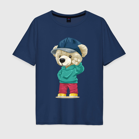 Мужская футболка хлопок Oversize с принтом Плюшевый мишка приветствует в Курске, 100% хлопок | свободный крой, круглый ворот, “спинка” длиннее передней части | 