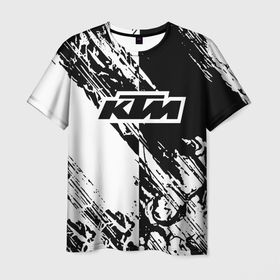 Мужская футболка 3D с принтом KTM  черно белая абстракция , 100% полиэфир | прямой крой, круглый вырез горловины, длина до линии бедер | 