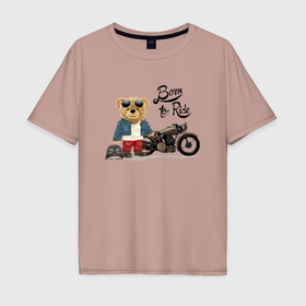 Мужская футболка хлопок Oversize с принтом Плюшевый медвежонок с мотоциклом , 100% хлопок | свободный крой, круглый ворот, “спинка” длиннее передней части | 
