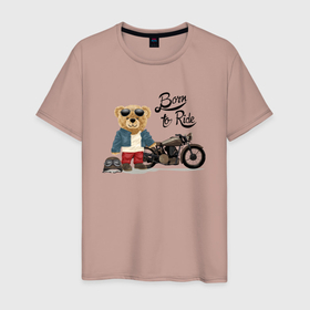 Мужская футболка хлопок с принтом Плюшевый медвежонок с мотоциклом , 100% хлопок | прямой крой, круглый вырез горловины, длина до линии бедер, слегка спущенное плечо. | 