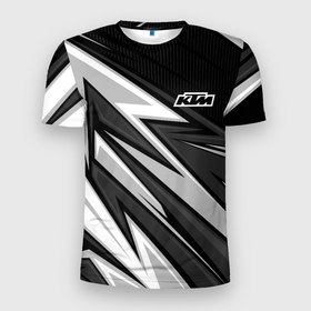 Мужская футболка 3D Slim с принтом KTM   серая униформа , 100% полиэстер с улучшенными характеристиками | приталенный силуэт, круглая горловина, широкие плечи, сужается к линии бедра | 