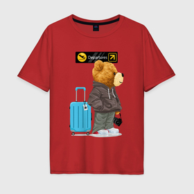 Мужская футболка хлопок Oversize с принтом Плюшевый медведь путешественник , 100% хлопок | свободный крой, круглый ворот, “спинка” длиннее передней части | 