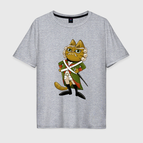 Мужская футболка хлопок Oversize с принтом Кот солдат в Петрозаводске, 100% хлопок | свободный крой, круглый ворот, “спинка” длиннее передней части | 