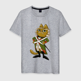 Мужская футболка хлопок с принтом Кот солдат в Кировске, 100% хлопок | прямой крой, круглый вырез горловины, длина до линии бедер, слегка спущенное плечо. | 