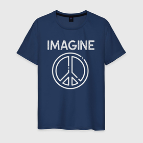 Мужская футболка хлопок с принтом Imagine peace в Екатеринбурге, 100% хлопок | прямой крой, круглый вырез горловины, длина до линии бедер, слегка спущенное плечо. | 