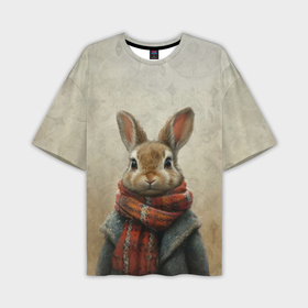 Мужская футболка oversize 3D с принтом Кролик в шарфе в Екатеринбурге,  |  | 
