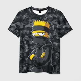 Мужская футболка 3D с принтом Барт в бандане как ниндзя в Кировске, 100% полиэфир | прямой крой, круглый вырез горловины, длина до линии бедер | 