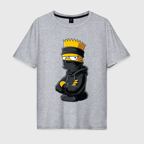 Мужская футболка хлопок Oversize с принтом Барт Симпсон в бандане в Кировске, 100% хлопок | свободный крой, круглый ворот, “спинка” длиннее передней части | 