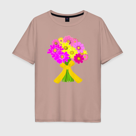 Мужская футболка хлопок Oversize с принтом Букет цветов к 8 марта в Санкт-Петербурге, 100% хлопок | свободный крой, круглый ворот, “спинка” длиннее передней части | 