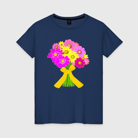 Женская футболка хлопок с принтом Букет цветов к 8 марта в Белгороде, 100% хлопок | прямой крой, круглый вырез горловины, длина до линии бедер, слегка спущенное плечо | 