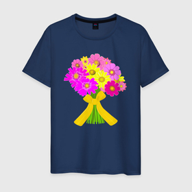 Мужская футболка хлопок с принтом Букет цветов к 8 марта в Курске, 100% хлопок | прямой крой, круглый вырез горловины, длина до линии бедер, слегка спущенное плечо. | Тематика изображения на принте: 