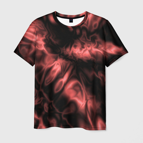 Мужская футболка 3D с принтом Абстракция шёлк коралловый в Курске, 100% полиэфир | прямой крой, круглый вырез горловины, длина до линии бедер | 