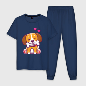 Мужская пижама хлопок с принтом Собачка с костью , 100% хлопок | брюки и футболка прямого кроя, без карманов, на брюках мягкая резинка на поясе и по низу штанин
 | 