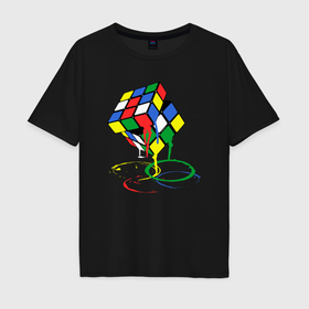 Мужская футболка хлопок Oversize с принтом Rubik cube в Кировске, 100% хлопок | свободный крой, круглый ворот, “спинка” длиннее передней части | 
