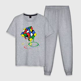 Мужская пижама хлопок с принтом Rubik cube в Кировске, 100% хлопок | брюки и футболка прямого кроя, без карманов, на брюках мягкая резинка на поясе и по низу штанин
 | 