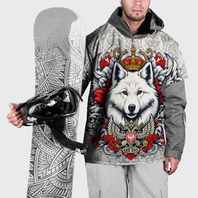 Накидка на куртку 3D с принтом Русский белый волк и герб России в Курске, 100% полиэстер |  | 
