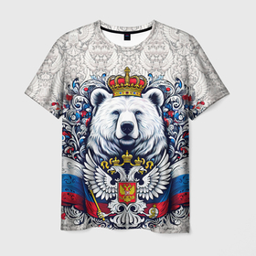 Мужская футболка 3D с принтом Белый русский медведь в Белгороде, 100% полиэфир | прямой крой, круглый вырез горловины, длина до линии бедер | 