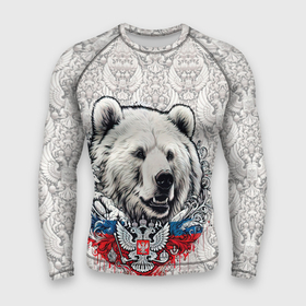 Мужской рашгард 3D с принтом Белый медведь и белый  герб России ,  |  | 