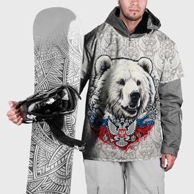 Накидка на куртку 3D с принтом Белый медведь и белый  герб России в Тюмени, 100% полиэстер |  | Тематика изображения на принте: 