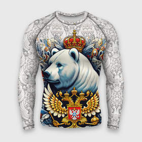 Мужской рашгард 3D с принтом Белый медведь с короной в Петрозаводске,  |  | Тематика изображения на принте: 