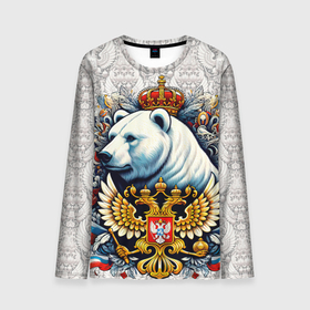 Мужской лонгслив 3D с принтом Белый медведь с короной в Екатеринбурге, 100% полиэстер | длинные рукава, круглый вырез горловины, полуприлегающий силуэт | 