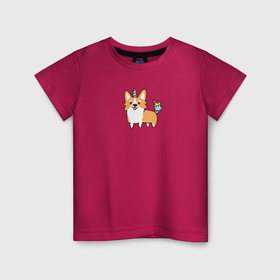 Детская футболка хлопок с принтом Милая собачка корги единорог в Новосибирске, 100% хлопок | круглый вырез горловины, полуприлегающий силуэт, длина до линии бедер | Тематика изображения на принте: 