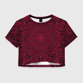 Женская футболка Crop-top 3D с принтом Мандала чёрно розовый в Курске, 100% полиэстер | круглая горловина, длина футболки до линии талии, рукава с отворотами | 