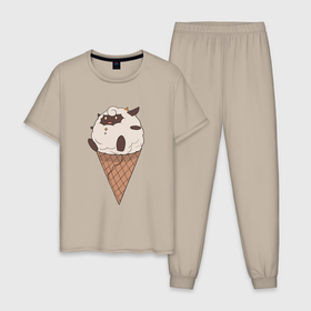 Мужская пижама хлопок с принтом Мороженка Ламбалл Palworld , 100% хлопок | брюки и футболка прямого кроя, без карманов, на брюках мягкая резинка на поясе и по низу штанин
 | 